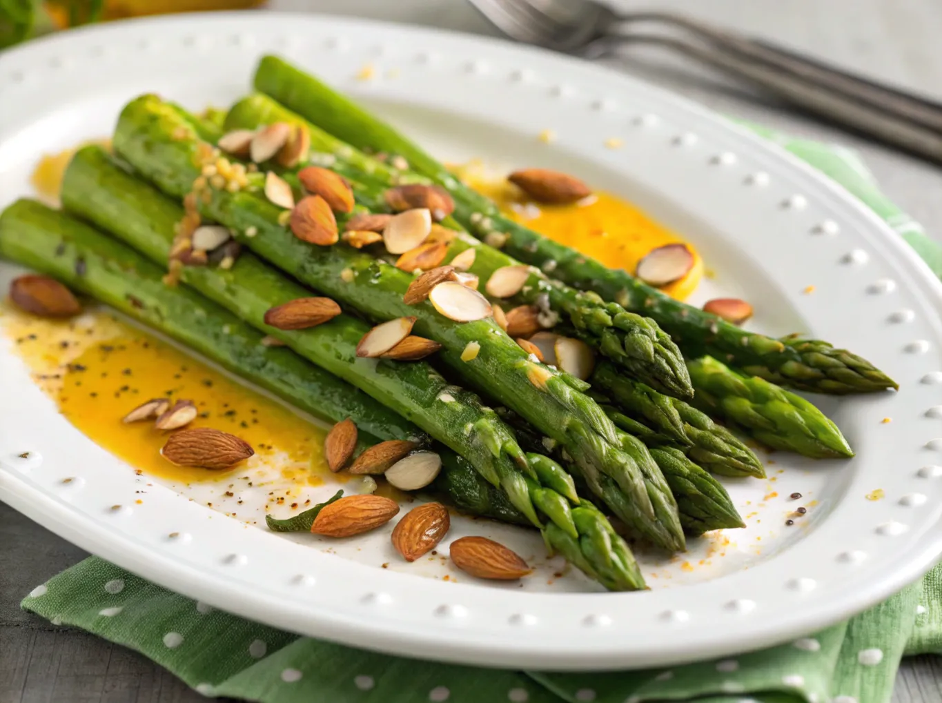 Grøn asparges med citrusvinaigrette og ristede mandler